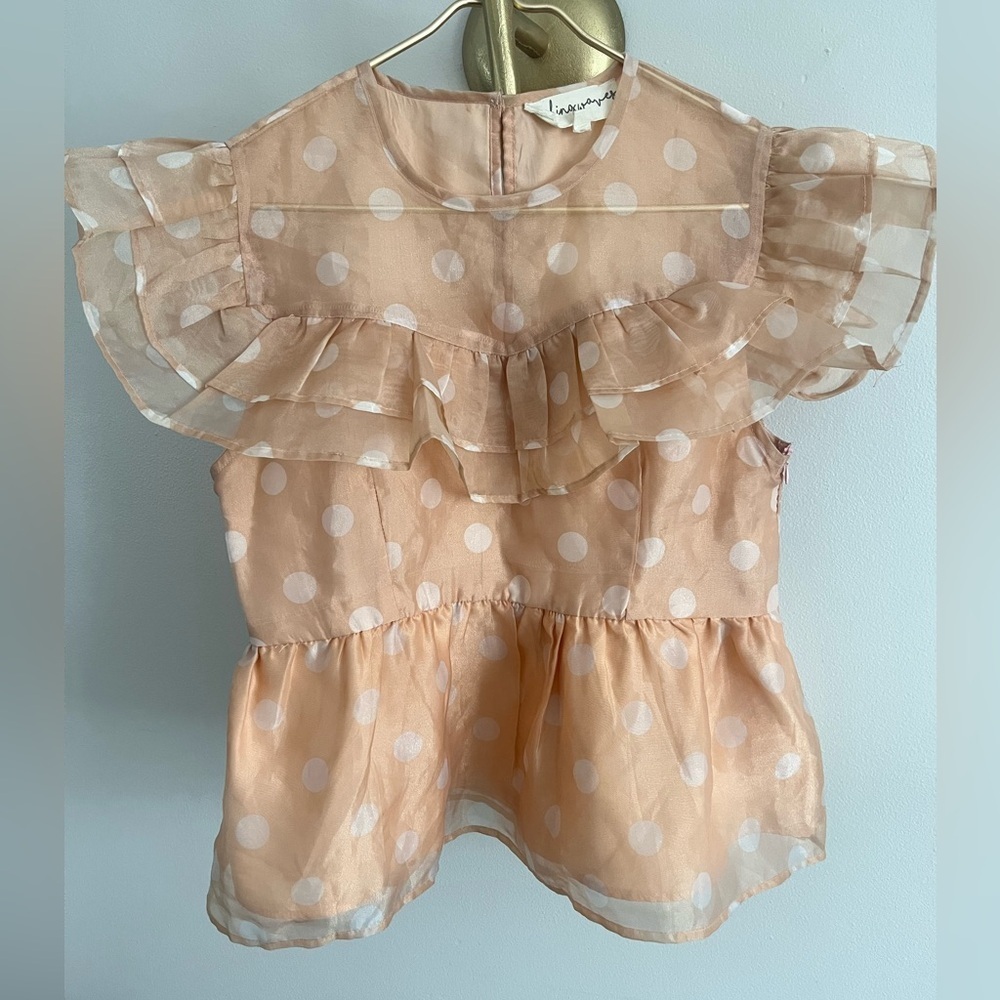 Wishing Waves Adorable Feminine Peach Polka Dot Ruffle women's Top